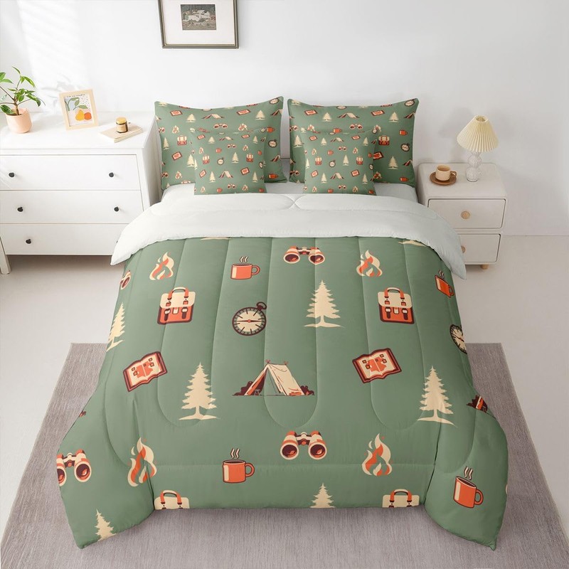 Camper Adventure Theme 7 Pieces Bedding Set Full Size,Happy Camping