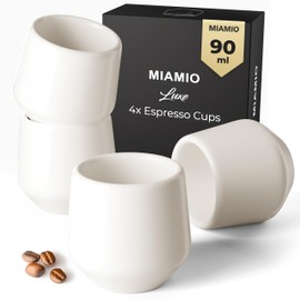 Miamio Espresso Cups Set of 4 without Handle (90 ml), Ceramic Espresso Cups Thick-Walled, Modern Stoneware Espresso Cups and Mocha Cups - Luxe Collection (Cream White)
