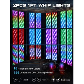 VI9000 2 Pack 1FT Fat Whip Lights, LED Whip Lights with App & Remote Control, Spiral RGB Chasing Lighted Antenna Whips with Rocker Switch, Music Whip Light for SXS UTV ATV RZRCan-Am X3 Off-Road
