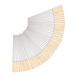 Fenteer 50Pcs Barbecue Skewers Stainless Steel Kebob Sticks with Wooden Handle Outdoor Cooking Roasting Sticks BBQ Skewers for Meats, Round