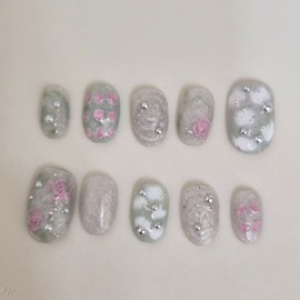 Rose Objet [Handmade Nail Tip] - Coffin / 로즈오브제 [수제네일팁] - 코핀