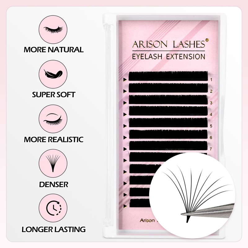 Arison Lashes Easy Fan Lashes, 0.05 D Curl, 10 mm