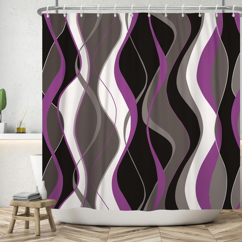 Violet Shower Curtain Grey and Black Striped Minimalist Shower Curtain