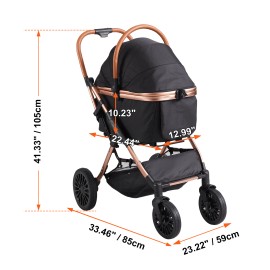4-Wheel Pet Stroller with Rotate Brakes 66 Lbs Weight Capacity Detachable Carrier Storage for PuppiesNumber of Wheels: 4, Load Capacity: 66 lbs