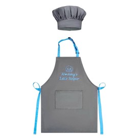 Littlebit & Vix Kids Boy or Girl Apron – Kids Apron and Chef Hat Gift Set for Cooking Baking – Little Chef Apron - Kids Chef Aprons – Kids Cooking Apron - Cute Child Apron Gray Blue
