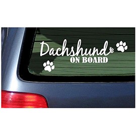 Dachshund On Board - White Vinyl Window Sticker Decal Wiener Dog
