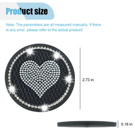 2PCS Bling Car Cup Holder Coaster, 2.73 Inch Anti-Slip Shockproof Insert Coaster, Drink Cup Mat with Crystal Rhinestone Heart, Car Interior Decoration Accessories for Women (White)