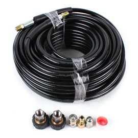 EEYBLAEEY High Pressure Washer 100FT Sewer Jette 1/4Inch Cleaning Machine Nozzle Hose Flushing Kit Button Nose Rotating Sewer Jetting Nozzle Spanner Tape Pearl Corsage Pin 5800 PSI Water Jet Cleaner
