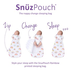Snuz Baby Sleeping Bag with Nappy Zip - For Easy Nappy Changes, Super Soft Cotton Sleeping Bags Poppers, Meets British Safety Standard, Rainbow, 1 Tog 0-6M