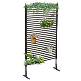 Outdoor Privacy Screens Freestanding, 36" W x 72" H Steel Pipes and Slats Panels, Outdoor Privacy Screen, Freestanding Decorative Privacy Screen for Balcony Patio Lawn Garden, Brown