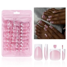 GZMAYUEN Pack of 60 French Press On Nails - French Toenails & Fingernails for Sticking, Pink Full Cover Fake Nails Short Artificial Fingernails