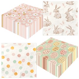 40Pcs Easter Napkins Paper with Happy Easter Bunny Easter Eggs Hunt Daisy Easter Dinner Napkins Happy Easter Napkins Easter Tableware Bunny Napkins for Easter Spring Party Dinner Kitchen Bathroom