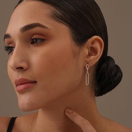 Charmsy 925 Sterling Silver Paperclip Link Chain Liner Drop Dangle Earrings for Women and Teens | Lightweight Italian Design Cubic Zirconia Three Link Earring 36 MM