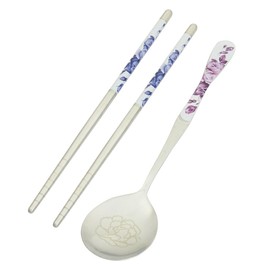 Qtqgoitem Travel Picnic Stainless Steel Purple Flower Printed Spoon Chopsticks w Case (Model: 4da 42f 80a 7cd d19)