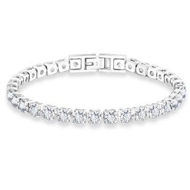 KRKC&CO Women’s Tennis Bracelets, Stainless Steel Iced Out Bracelet 5mm 7.5in, Anti-Tarnish Nickel-Free, 5A CZ Zircon Shiny Hand Jewelry Gift for Her Woman Mom