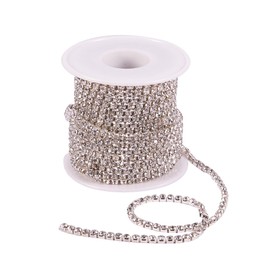 Craftdady 10 Yards 3mm Rhinestone Strass Chains Diamante Chain Clear Crystal Sewing Trim for Wedding Jewellery Necklace Making, Silver