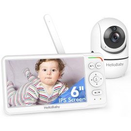 HelloBaby - Monitor de bebé de 6 pulgadas, primera pantalla IPS del mundo, batería de 30 horas, seguro sin WiFi, cámara de video panorámica con visión nocturna, VOX, conversación de 2 vías, 1000 pies