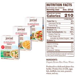 Jovial Farfalle Pasta | Jovial Elbows Pasta | Jovial Penne Rigate Pasta | Whole Grain Brown Rice Pasta | Gluten-Free | Non-GMO | Lower Carb | USDA Certified Organic | Made in Italy | 12 oz Each (3-pack)