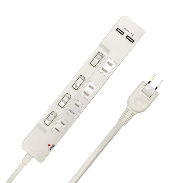 CLIENA JT-TR2M4U2-WH Power Strip, USB Charger, Lightning Guard, Individual Switch,