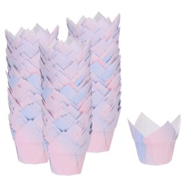 HARFINGTON 150Pcs Tulip Cupcake Liners Standard Paper Baking Cups Greaseproof Wrappers Disposable for Birthday Banquets Party, Fancy Pink Purple