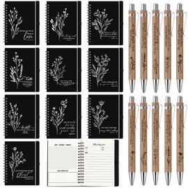 Resurhang 20 Pcs Black Inspirational Spiral Notebook with Bamboo Christian Ballpoint Pen Religious Notepad Aesthetic Bible Verse Journal Easter Christian Gifts for Mom Dad Office(Bible Style)