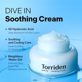 Torriden DIVE IN Hyaluronic Acid Soothing Cream 100ml (3.38 fl.oz.) | Revitalizing facial care for sensitive and dry skin | With hyaluronic acid, panthenol and allantoin