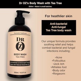 Dr Oz AntiBacterial Antifungal Body Wash with Tea Tree - For Acne, Folliculitis, Jock itch, Athletes foot, Body odor and Ringworm. For Healthier Skin. 500ml
