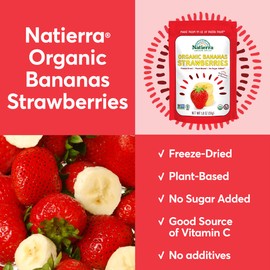 NATIERRA Organic Freeze-Dried Bananas & Strawberries | USDA Organic, Non-GMO & Vegan | 1.8 Ounce (Pack of 12)
