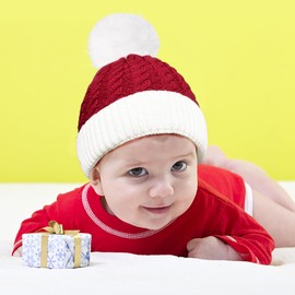 Christmas Hat Baby Knitted Santa Hat for Little Kid Gril Boy Warm Winter Xmas Party 1 to 6 Years Old Wine Red