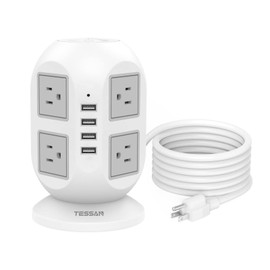 TESSAN Tower Surge Protector Power Strip 10 ft, TESSAN Long Flat Extension Cord with...