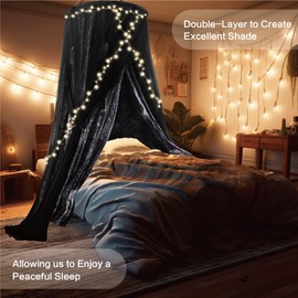 ZXPLO 40"x 106" Bed Canopy for Girls & Adults, Double Layer Princess Round Dome Bed Curtain Canopy Drapes, Dreamy Mosquito Net Reading Nook, Bedroom Decoration (Moon)