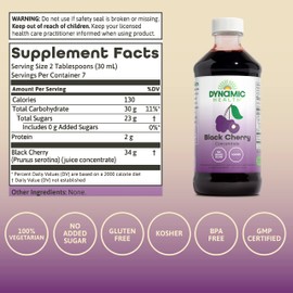 Dynamic Health Pure Black Cherry Unsweetened 100% Juice Concentrate, No Additives or Preservatives, Antioxidant, 8oz (Packaging Varies)