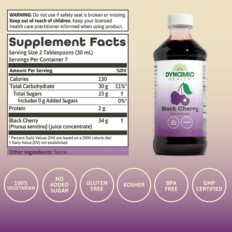 Dynamic Health Pure Black Cherry Unsweetened 100% Juice Concentrate, No