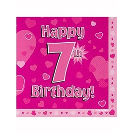 Oaktree Happy 7th Birthday Pink 33cm x 33cm 3-ply Napkins 16pcs