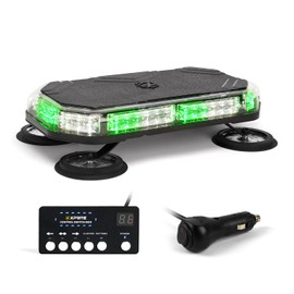 Xprite 42 LED Roof Top Strobe Light, High Visibility Emergency Hazard Warning Flashing Light Bar w/Control Panel for Construction Vehicles Snowplow Trucks - White Green