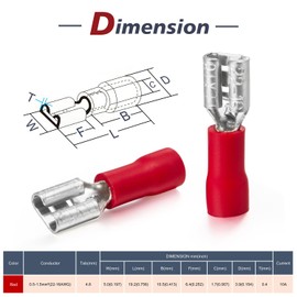 Chanzon 100pcs UL Listed 4.8mm Female Spade Connector Quick Disconnect Semi-Insulated PVC - Red - 16 17 18 19 20 21 22 awg Gauge Wire Crimp Terminal 4.8 x 0.8 mm 3/16'