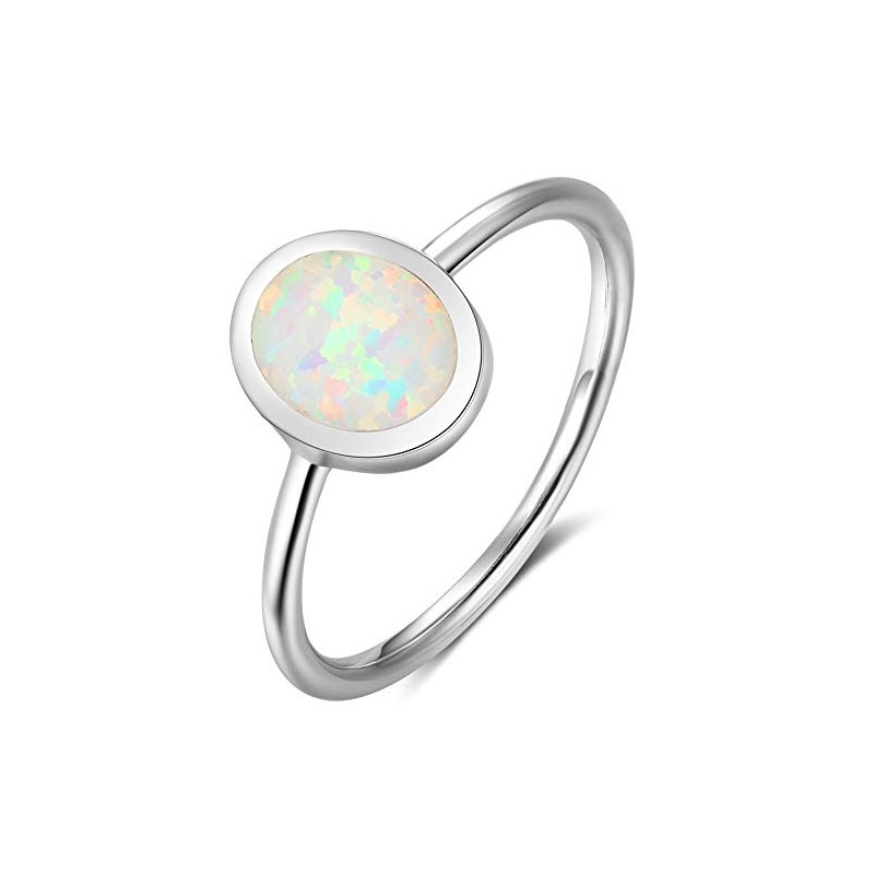 Fire Opal Sterling Silver Plain Wedding Engagement Ring (12)
