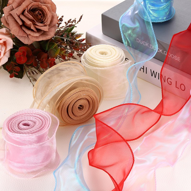 PATIKIL 60mm Wide Wired Chiffon Ribbon, 9.1m Sheer Wired Organza
