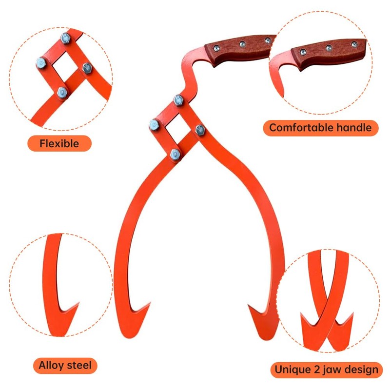 Pilarmuture 20" Log Tongs,Heavy Duty Timber Claw Hook with Dragging