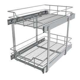 2 Tier Pull Out Cabinet Organizer 15" W X 22" D, Slide Out Drawers For Kitchen Cabinets, Pull Out Drawers For Cabinets Capacity Heavy Duty Caddy, Cabinet Pullout Shelves Chrome-Plated,Bathroom Pantry