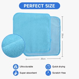 VIVOTE Microfiber Cleaning Cloths Washable with Polyester Mesh Scrubbing Edge Dishcloths Kitchen Household Wipes,8pcs,20cmx20cm (Green+Lake Blue+Yellow+Red)