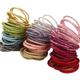 200 Pieces Glitter Ponytail Holders Ponytail Holders Multicolor No Metal Elastic Colorful Thick Hair Bands