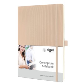 Sigel CO330 Notebook A4 Squared Beige, Soft Cover, 194 Numbered Pages, Sustainable Paper, with Table of Contents, Pen Loop, Folding Pocket, Elastic Closure, Conceptum
