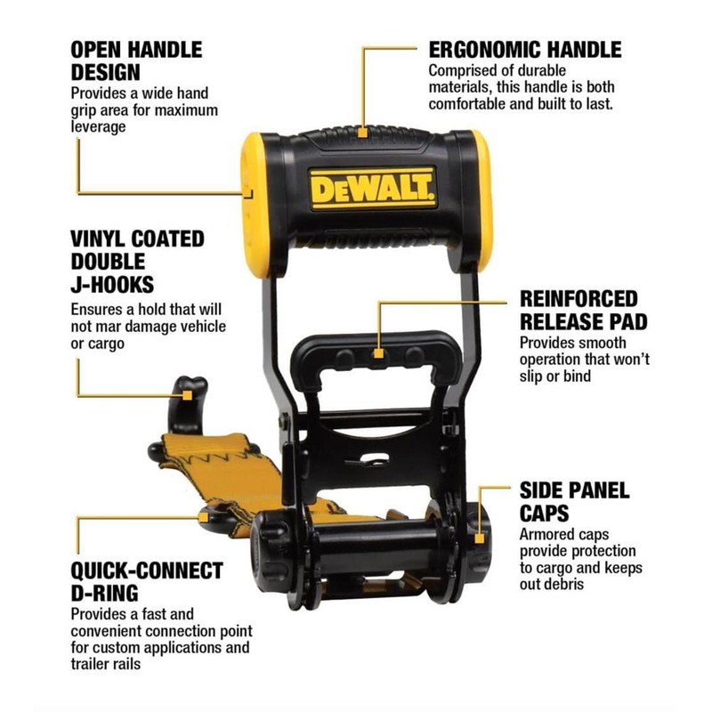 Dewalt Ratchet Tie Down Straps 3300 Lb Break Strength 1.5In