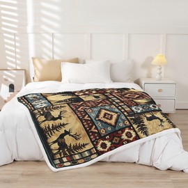 Erosebridal - Manta de oso rústico de 50 x 60 pulgadas, manta de forro polar a cuadros de búfalo, decoración de cabaña de ciervo de caza, diseño retro azteca suroeste, geometría tribal borrosa, café