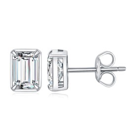 JewelryPalace Emerald Cut 1ct Cubic Zirconia Solitaire Stud Earrings Silver 925 Women's Bridal Jewellery Set, Earrings Silver Girls Gemstone Stud Earrings Silver with Stone Gift Women Rose Gold,