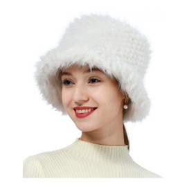 sy soul young Women's Winter Faux Fur Plush Bucket Hat Winter Hat Fishing Hats Cloche Hat Fur Warm Fisherman Cap, White