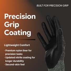 DEX FIT Nylon Work Gloves FN320, 3D Comfort Fit, Power Grip, Lightweight & Breathable, Touchscreen, Gardening, Yard Work, Warehouse, Delivery Driver Gloves; Black 9 (L)