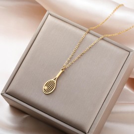Dreamtimes Tennis Racket Pendant Necklace for Women Tennis Necklace Stainless Steel Inspirational Jewelry for Tennis Lovers Players Court Sport Fan Accessory (Gold)