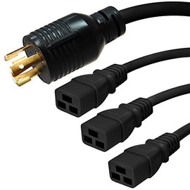 L6-30P to 3X C19 Splitter Power Cord, 20A, 250V, 8ft + 2ft Legs